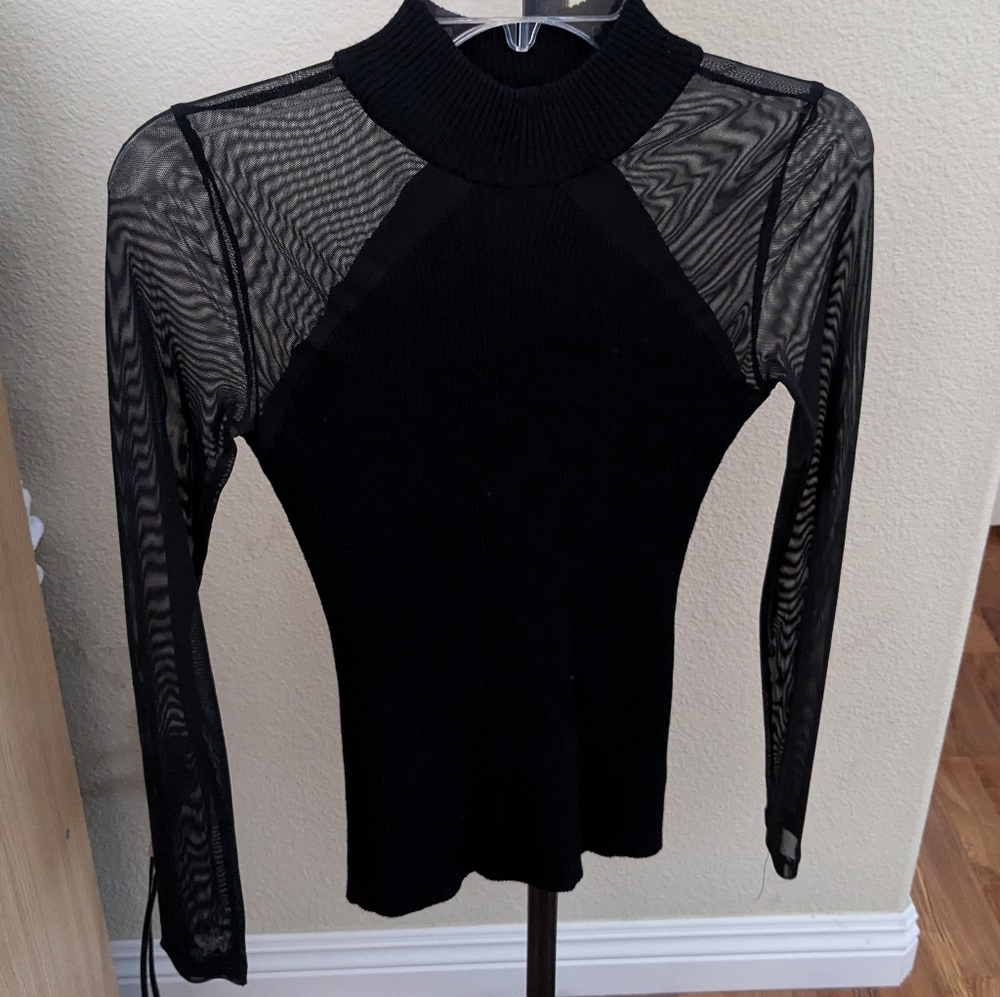 Women's Sheer Sleeve Black Sweater